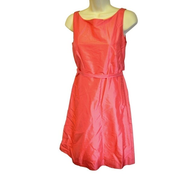 Lovely $295 J Crew Nanami Coral Pink Dupioni Silk Dress V Back + rosette Size 2 - Picture 6 of 6